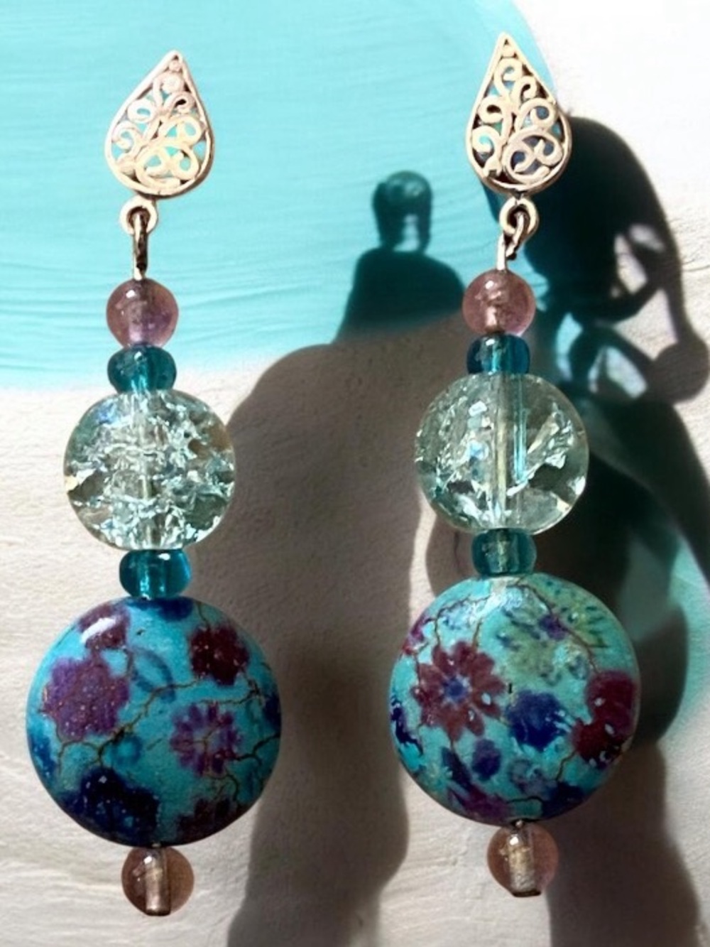 Floral beaded 925 dangle earrings